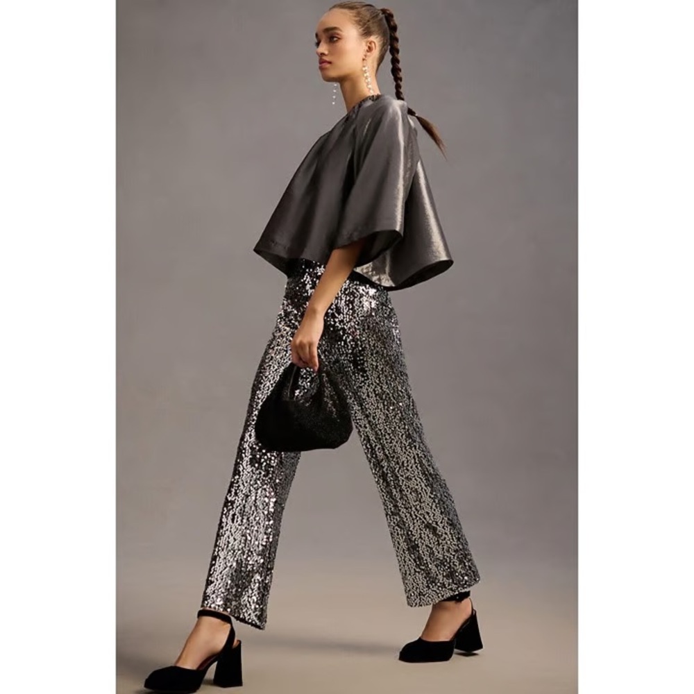 Maeve Colette Cropped Wide-Leg Sequin Pants